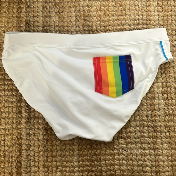 Brazilian Speedo Swim Briefs - white and pride design - Brand New - Picture 2 of 3